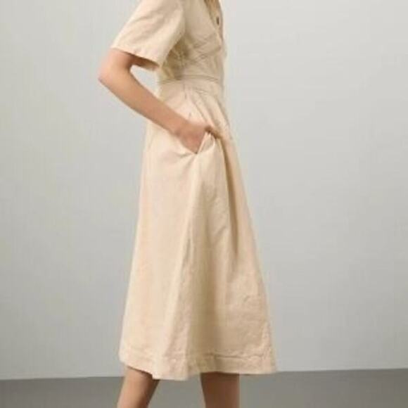 ROSETTA GETTY Beige Twill Cotton Short Sleeve Button Front Dress Size 6 - Picture 7 of 11